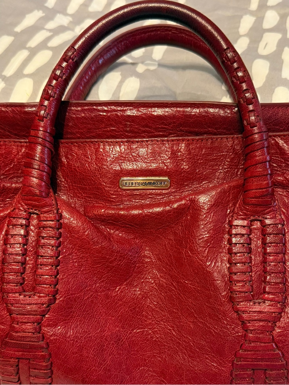 Rebecca Minkoff Red Woven-Detail Leather Satchel Crossbody - Picture 4 of 5